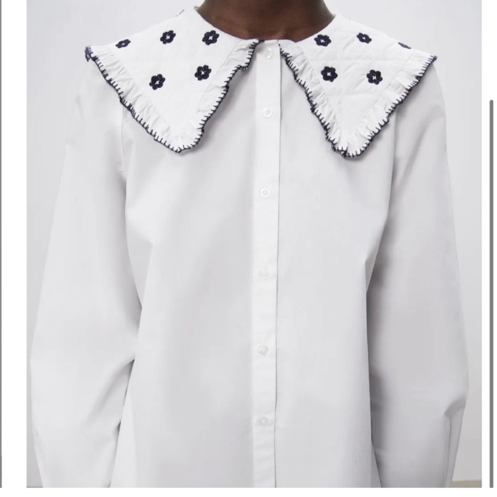Zara embroidered poplin top white